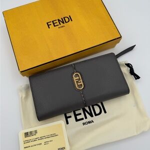 Fendi Charcoal Leather & Python Olock Wallet